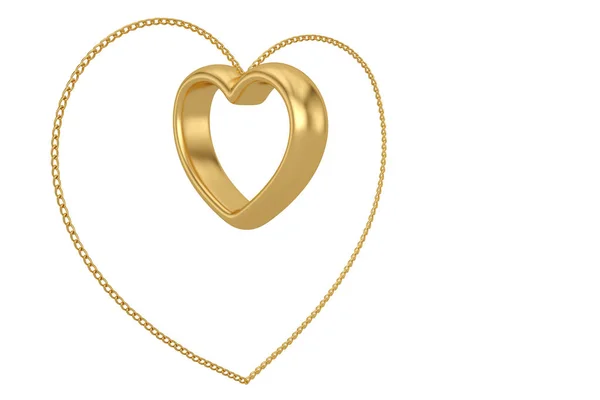 Cadena de oro con anillo de corazón sobre fondo blanco.Ilustración 3D . — Foto de Stock