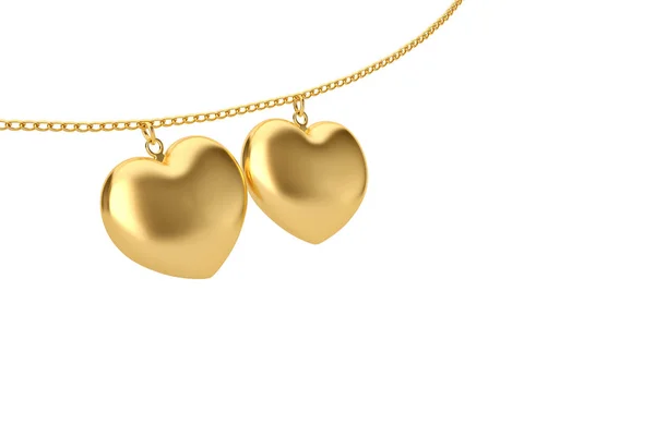 Gold chain with hearts on white background.3D illustration. — Stock Photo, Image