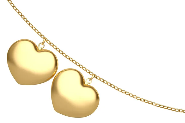 Gouden ketting met hart op witte background.3d afbeelding. — Stockfoto