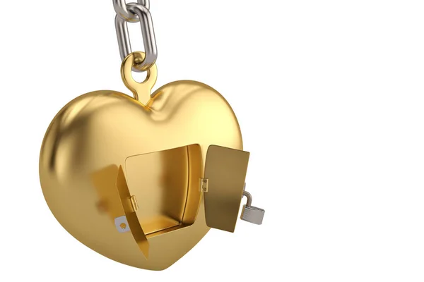 Cadeia conceito criativo com coração de ouro aberto no fundo branco . — Fotografia de Stock