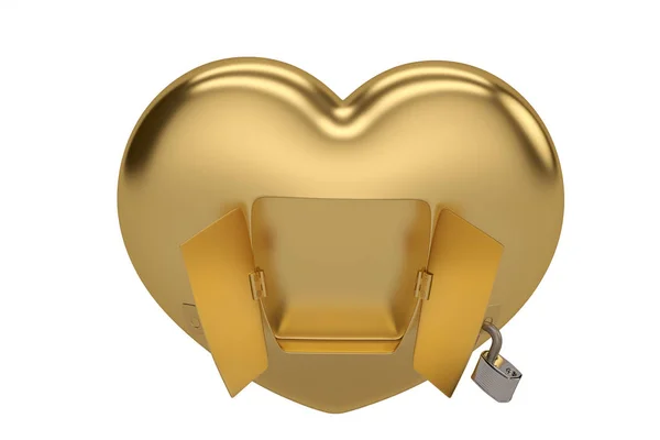 Cadena conceptual creativa con corazón de oro abierto sobre fondo blanco . — Foto de Stock