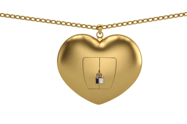 Creatief concept keten met gouden hart lock op witte achtergrond. — Stockfoto