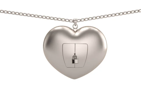 Creatief concept ketting met zilveren hart lock op de witte pagina — Stockfoto