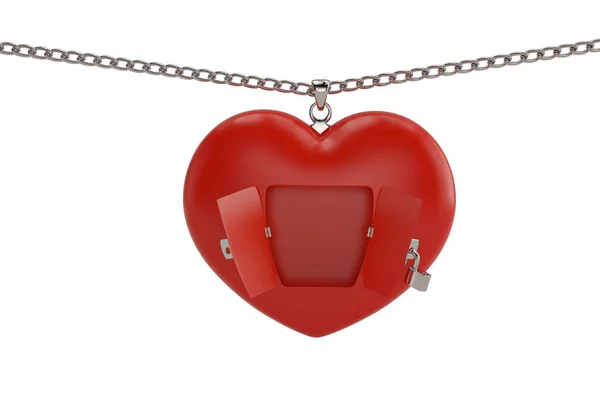 Creative concept chain with open red heart on white background.3 — Stock Photo, Image