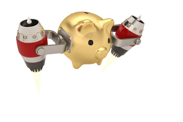 Jetmotor och guld piggy bank.3d illustration. — Stockfoto