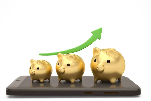 Золотая свинья прибыль банка на планшетном компьютере мобильного банка бухгалтерского финна — стоковое фото