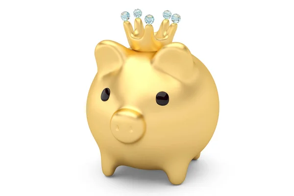 Gouden spaarvarken met illustratie van de crown.3d — Stockfoto