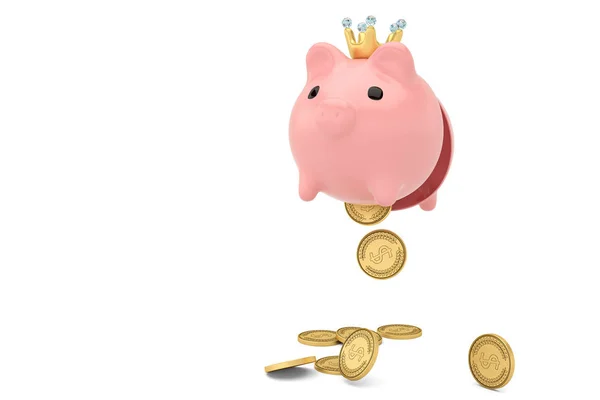 Open piggy bank en illustratie van de gouden coin.3d — Stockfoto