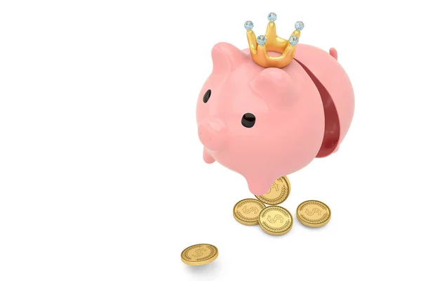 Open piggy bank en illustratie van de gouden coin.3d — Stockfoto