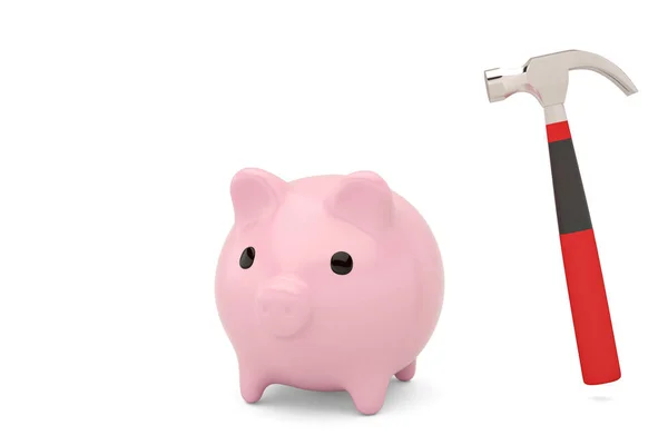 A hammer and a piggy bank.3D illustration — Stock Photo, Image