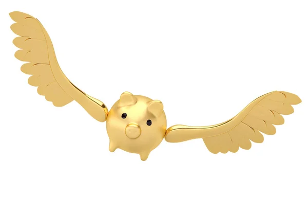 Gold piggy bank dengan wings.3D ilustrasi — Stok Foto