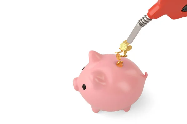 Piggy Bank en vulling gun en gouden munten 3d illustratie. — Stockfoto