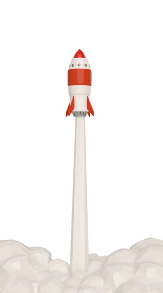 Start koncept med raket som flyger på vit background.3d illust — Stockfoto