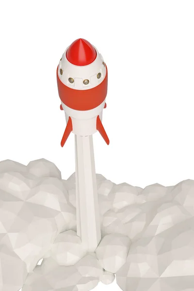 Start koncept med raket som flyger på vit background.3d illust — Stockfoto