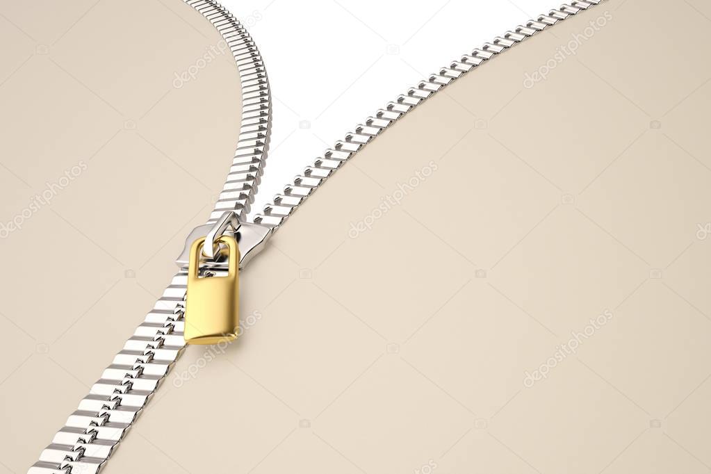 Zipper opening with white color inside,3D illustration.