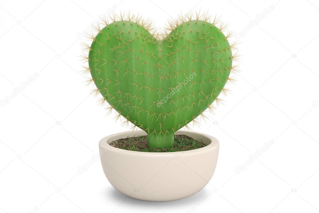 A heart shaped prickly pear cactus.3D illustration.