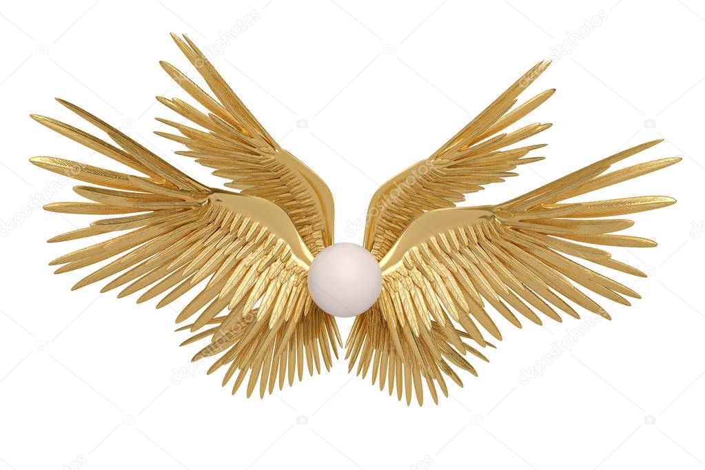 Six gold wings on white background.3D illustration.