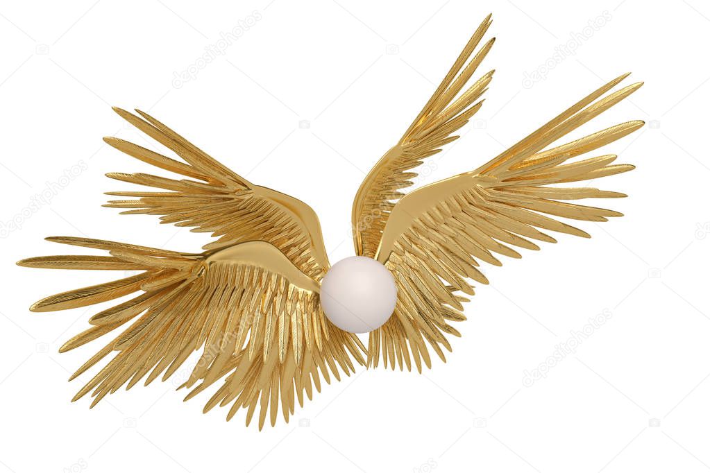 Six gold wings on white background.3D illustration.