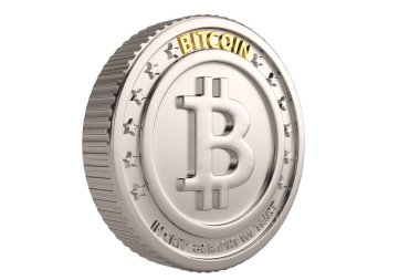 Çelik madeni para ile bitcoin işareti para ve Finans simgesi beyaz b