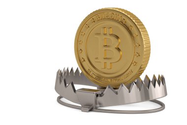 Ayı tuzağı 3d çizim üzerinde Bitcoin.