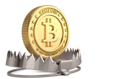 Ayı tuzağı 3d çizim üzerinde Bitcoin.