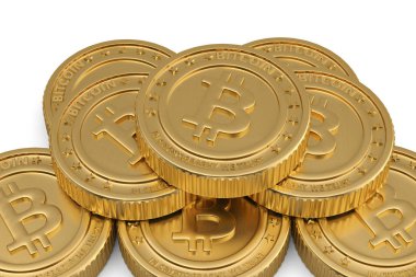 Altın bitcoin şifreleme dijital para sikke 3d illustrati