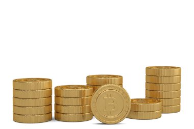 Altın bitcoin şifreleme dijital para sikke 3d illustrati