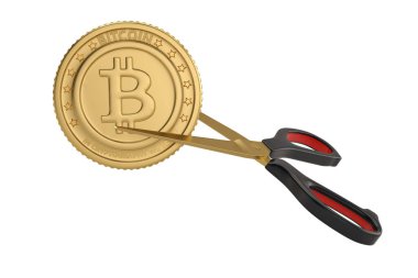 Makas altın bitcoin.3d çizim ile.