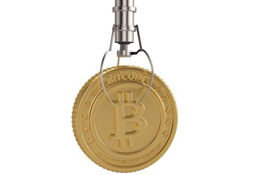 Oyuncak vinç makineleri altın bitcoin.3d çizim ile.
