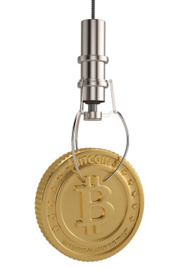 Oyuncak vinç makineleri altın bitcoin.3d çizim ile.