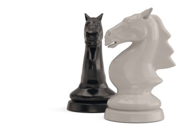 Satranç şövalyeler üzerinde beyaz background.3d illüstrasyon adet.