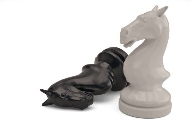 Satranç şövalyeler üzerinde beyaz background.3d illüstrasyon adet.