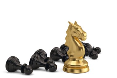 Knight ve piyonlar satranç parça üzerinde beyaz background.3d illüstrasyon