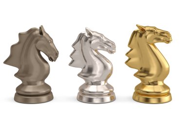 Şövalyeler satranç parça üzerinde beyaz background.3d illüstrasyon.