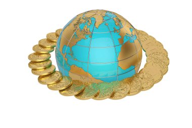 Altın globe.3d resimde çevresinde.