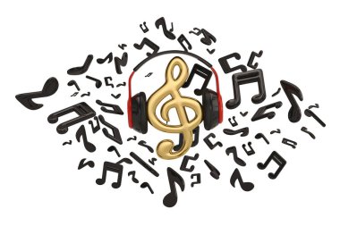 Müzik notlar müzik sembolü beyaz bac ile kulaklık üzerinden sıçrama