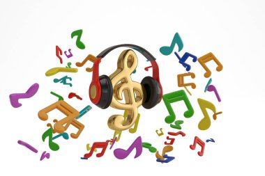 Müzik notlar müzik sembolü beyaz bac ile kulaklık üzerinden sıçrama