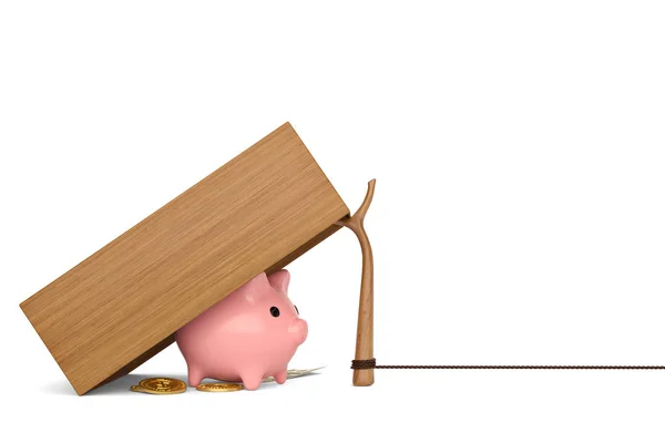 Piggy bank en gouden munten op de trap.3d afbeelding. — Stockfoto