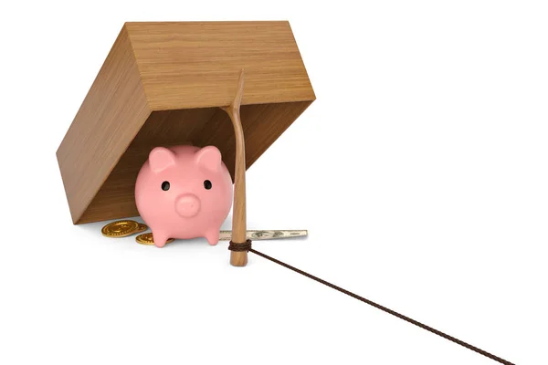 Sparschwein und Goldmünzen auf Trap.3d Illustration. — Stockfoto
