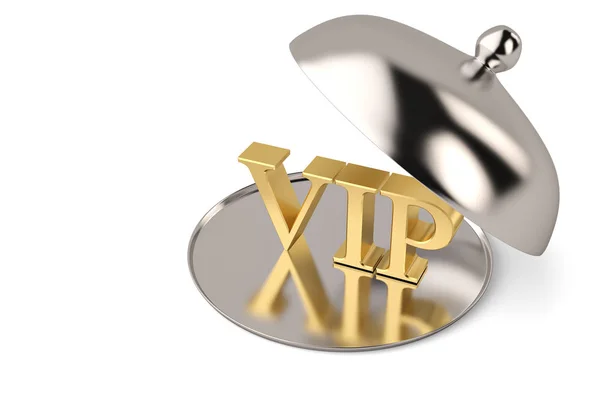 Metal cloche altın VIP sembolü yüksek çözünürlükte 3d Hüseyin ile açıldı — Stok fotoğraf