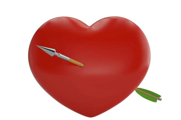 La flecha perforó el corazón rojo. Ilustración 3D . — Foto de Stock