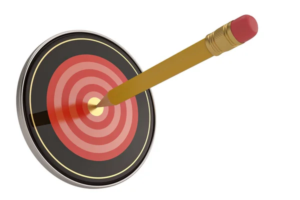 Pencil pointed to center of target.3D illustration. — Stock Photo, Image