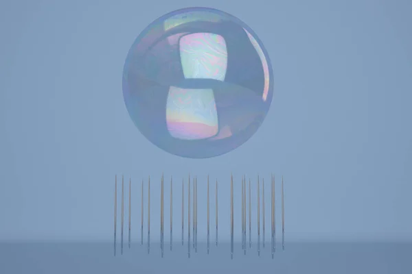 Acél tű tömb, és a buborék. 3D-s illusztráció. — Stock Fotó