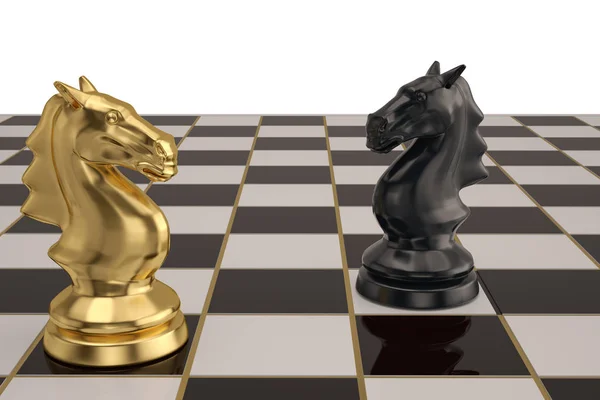 Knights chess piece on checkerboard.3D illustration. — Stock Photo, Image