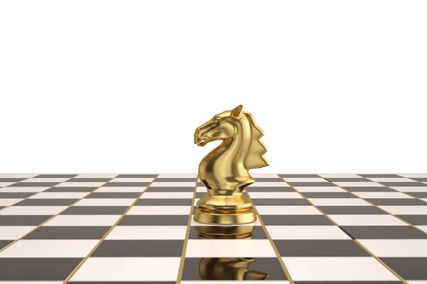 Η Χρυσός ιππότης σκάκι κομμάτι σε εικόνα checkerboard.3d. — Φωτογραφία Αρχείου