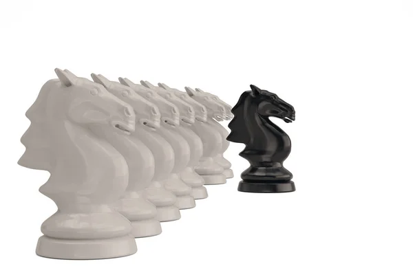 Sakk darab lovagok fehér background.3d ábrán. — Stock Fotó