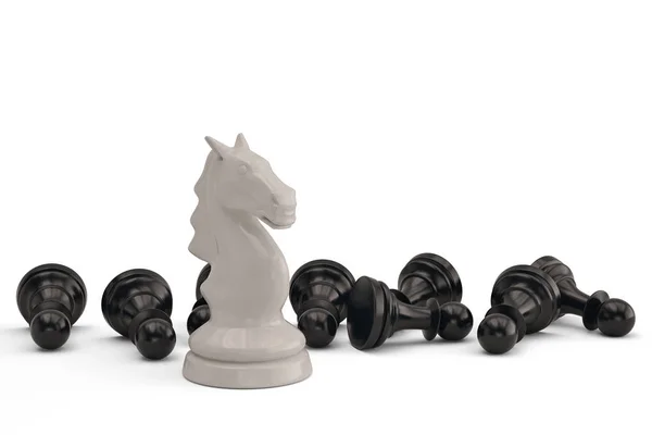 白 background.3d イラストをナイトとポーンのチェスの駒 — ストック写真