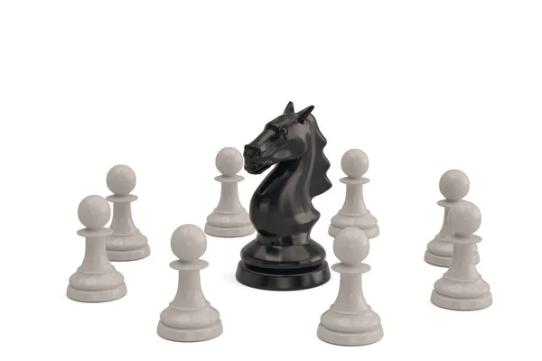 Cavaleiro e peões peça de xadrez em fundo branco.ilustração 3D — Fotografia de Stock