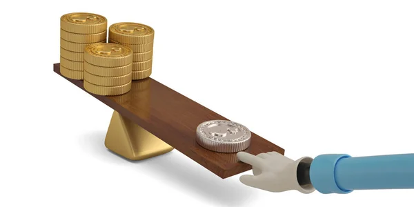 Zilveren munten en gouden munten stacks op de balanc.3d afbeelding. — Stockfoto