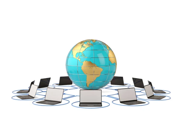 Globus und Computernetzwerk.3D-Illustration. — Stockfoto
